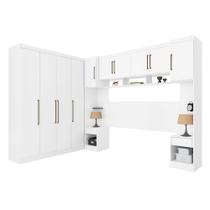 Quarto Modulado de Casal Guarda Roupa + Mesa de Cabeceira + Armário Ponte de Casal Branco - Demóbile