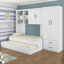 Quarto Modulado Helen com Roupeiro 2 Portas, Modulo Aéreo, Cama e Auxiliar Branco - Phoenix Baby