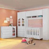 Quarto Modulado Infantil Eloisa com 2 Roupeiros, Módulo Aéreo, Cômoda e Berço Dominique com Gavetas - Angels Home Quarto Modulado Infantil Eloisa com 2 Roupeiros, Módulo Aéreo, Cômoda e Berço Dominique com Gavetas - Angels Home