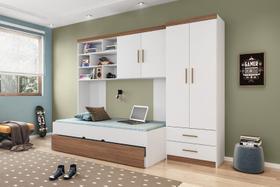 Quarto modulado Infanto Juvenil Chiara 4 Peças Branco c/ Amadeirado Phoenix Baby