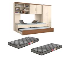 Quarto Modulado Juvenil com Guarda Roupa, Cama de Solteiro e Cama Auxiliar e Colchões