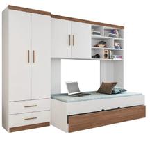 Quarto Modulado Juvenil Completo com Guarda Roupa, Cama de Solteiro e Cama Auxiliar