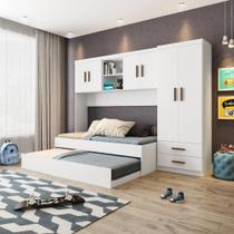 Quarto Modulado Lara Guarda Roupa 2 Portas, Modulo Aéreo e Cama com Auxiliar Flex - Peternella