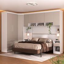 Quarto Modulado Queen de Canto com Guarda-roupas Maleiro e Cabeceira Alpes Master Luciane Móveis Quarto Modulado Queen de Canto com Guarda-roupas Maleiro e Cabeceira Alpes Master Luciane Móveis