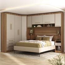 Quarto Modulado Queen de Canto com Guarda-roupas Maleiro e Cabeceira Paris Master Luciane Móveis Quarto Modulado Queen de Canto com Guarda-roupas Maleiro e Cabeceira Paris Master Luciane Móveis