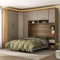 Quarto Modulado Queen de Canto com Guarda-roupas Maleiro e Cabeceira Paris Master Luciane Móveis Quarto Modulado Queen de Canto com Guarda-roupas Maleiro e Cabeceira Paris Master Luciane Móveis