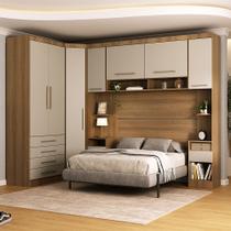 Quarto Modulado Queen de Canto com Guarda-roupas Maleiro e Cabeceira Paris Master Luciane Móveis Quarto Modulado Queen de Canto com Guarda-roupas Maleiro e Cabeceira Paris Master Luciane Móveis