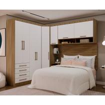 Quarto Modulado Queen de Canto Diagonal com Guarda-roupas Maleiro e Cabeceira Paris Luciane Móveis Quarto Modulado Queen de Canto Diagonal com Guarda-roupas Maleiro e Cabeceira Paris Luciane Móveis