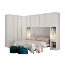 Quarto Modulado Rizon 6 Peças (1 Armário Ponte + 1 Closet + 2 Guarda Roupas + 2 Complementos) QCM02 Neve - Novo Horizonte