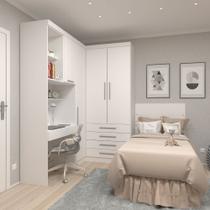 Quarto Modulado Solteiro de Canto 3 Peças 4 Portas 4 Gavetas Alpes Luciane
