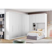 Quarto Modulado Solteiro Rizon 5 Peças (1 Armário POnte + 3 Guarda Roupas + 1 Complemento) QC207 Branco - Novo Horizonte