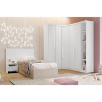 Quarto Modulado Solteiro Rizon 5 Peças (1 Closet + 2 Guarda Roupas + 1 Complemento + 1 Cabeceira) QC210 Branco - Novo Horizonte