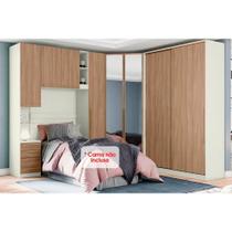 Quarto Modulado Solteiro Seletto 5 Peças (1 Ponte + 1 Closet + 2 G Roupas + 1 Componente) QMH03 Areia/Jequitibá - Henn