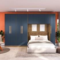 Quarto Modular Kappesberg Adapt Nogueira/Azul Profundo 4 peças 376cm
