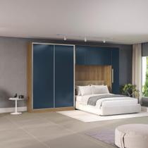 Quarto Modular Kappesberg Adapt Nogueira/Azul Profundo 5 Peças 349cm