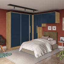 Quarto Modular Kappesberg Adapt Nogueira/Azul Profundo 6 Peças 246cm x 241cm