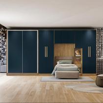 Quarto Modular Kappesberg Adapt Nogueira/Azul Profundo 6 Peças 450cm
