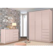 Quarto para Bebê com Guarda Roupa 3 Porta E 4 Gavetas com corrediças telescópicas Rosa Quarto para Bebê com Guarda Roupa 3 Porta E 4 Gavetas com corrediças telescópicas Rosa