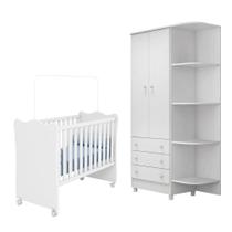 Quarto Para Bebê com Guarda Roupa e Berço Doce Sonho Branco - Qmovi