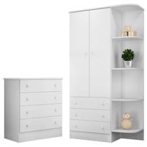 Quarto Para Bebê Com Guarda Roupa E Cômoda Doce Sonho Qmovi - Branco