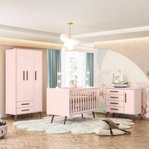Quarto para Bebê Completo 3 Peças Guarda-Roupa, Cômoda e Berço Q Encanto Retro