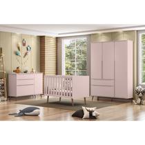 Quarto Para Bebê Completo Melinda Rosê com Roupeiro, Cômoda e Berço