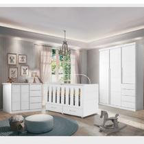 Quarto para Bebê Completo Perola com Guarda Roupa 3 Portas, Cômoda 1 Porta e Berço Americano 3 em 1 Branco - Mobile Home - Phoenix Baby