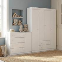 Quarto Para Bebê Infantil com 01 Guarda Roupa 4 Portas 2 Gavetas com 01 Cômoda 4 Gavetas 1 Porta Helena