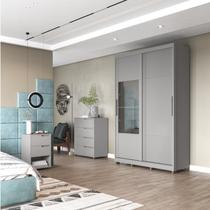Quarto Solteiro com Guarda-roupa 2 Portas de Correr, Cômoda e 1 Mesa de Cabeceira Thales