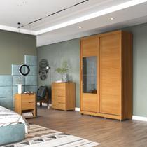Quarto Solteiro com Guarda-roupa 2 Portas de Correr, Cômoda e 1 Mesa de Cabeceira Thales