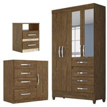 Quarto Solteiro Com Guarda Roupa Sobral Esp. Cômoda Vênus Mesa de Cabeceira Apolo Castanho Wood Moval