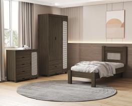 Quarto Solteiro Completo Clara Cama GuardaRoupa e Cômoda