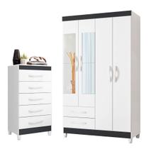 Quarto Solteiro Completo Guarda Roupa Âmbar 4 portas com Espelho Cômoda Esmeralda - Albatroz