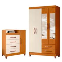 Quarto Solteiro Completo Guarda Roupa Âmbar 4 portas com Espelho Cômoda Turquesa