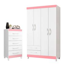 Quarto Solteiro Completo Guarda Roupa Âmbar 4 portas Cômoda Esmeralda