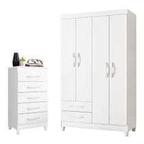 Quarto Solteiro Completo Guarda Roupa Âmbar 4 portas Cômoda Esmeralda