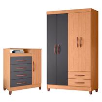 Quarto Solteiro Completo Guarda Roupa Âmbar 4 portas Cômoda Turquesa