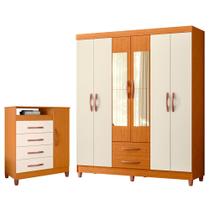 Quarto Solteiro Completo Guarda Roupa Âmbar 6 portas com Espelho Cômoda Turquesa