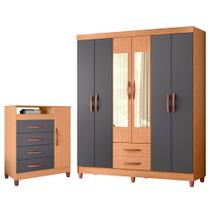 Quarto Solteiro Completo Guarda Roupa Âmbar 6 portas com Espelho Cômoda Turquesa