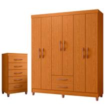 Quarto Solteiro Completo Guarda Roupa Âmbar 6 portas Cômoda Esmeralda