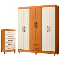 Quarto Solteiro Completo Guarda Roupa Âmbar 6 portas Cômoda Esmeralda