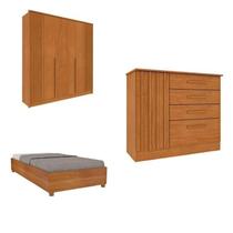 Quarto Solteiro Guarda-roupa Ripado Nova York, Cama Solteiro Mônaco, Cômoda 4 Gavetas Nova York