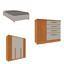 Quarto Solteiro Guarda-roupa Ripado Nova York, Cama Solteiro Mônaco, Cômoda 4 Gavetas Nova York