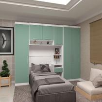Quarto Solteiro Guarda Roupas Mesa Alpes, Branco Pf, Verde Quarto Solteiro Guarda Roupas Mesa Alpes, Branco Pf, Verde