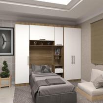 Quarto Solteiro Guarda Roupas Mesa Paris, Avelã Pf, Branco Quarto Solteiro Guarda Roupas Mesa Paris, Avelã Pf, Branco