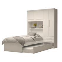 Quarto Solteiro Milena 4 Pts C/Cama + Cama Auxiliar - Branco