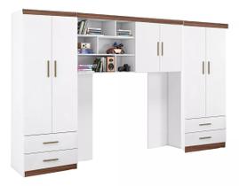 Quarto Solteiro Roupeiro Modulado 6 Portas Chiara Branco Carvalho - Phoenix Baby
