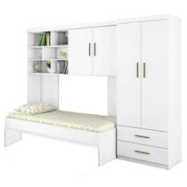 Quarto Solteiro Roupeiro Modular Com Cama Sem Colchão Branco - Phoenix Baby