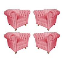 Quatro Poltronas Chesterfield Luiz Xv - Suede Rosa / Decoração, recepção , barbearia, sala tv estar Quatro Poltronas Chesterfield Luiz Xv - Suede Rosa / Decoração, recepção , barbearia, sala tv estar