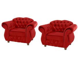 Quatro Poltronas Chesterfield Merlo - Suede Vermelho / Decoração, recepção , barbearia, sala tv estar Quatro Poltronas Chesterfield Merlo - Suede Vermelho / Decoração, recepção , barbearia, sala tv estar